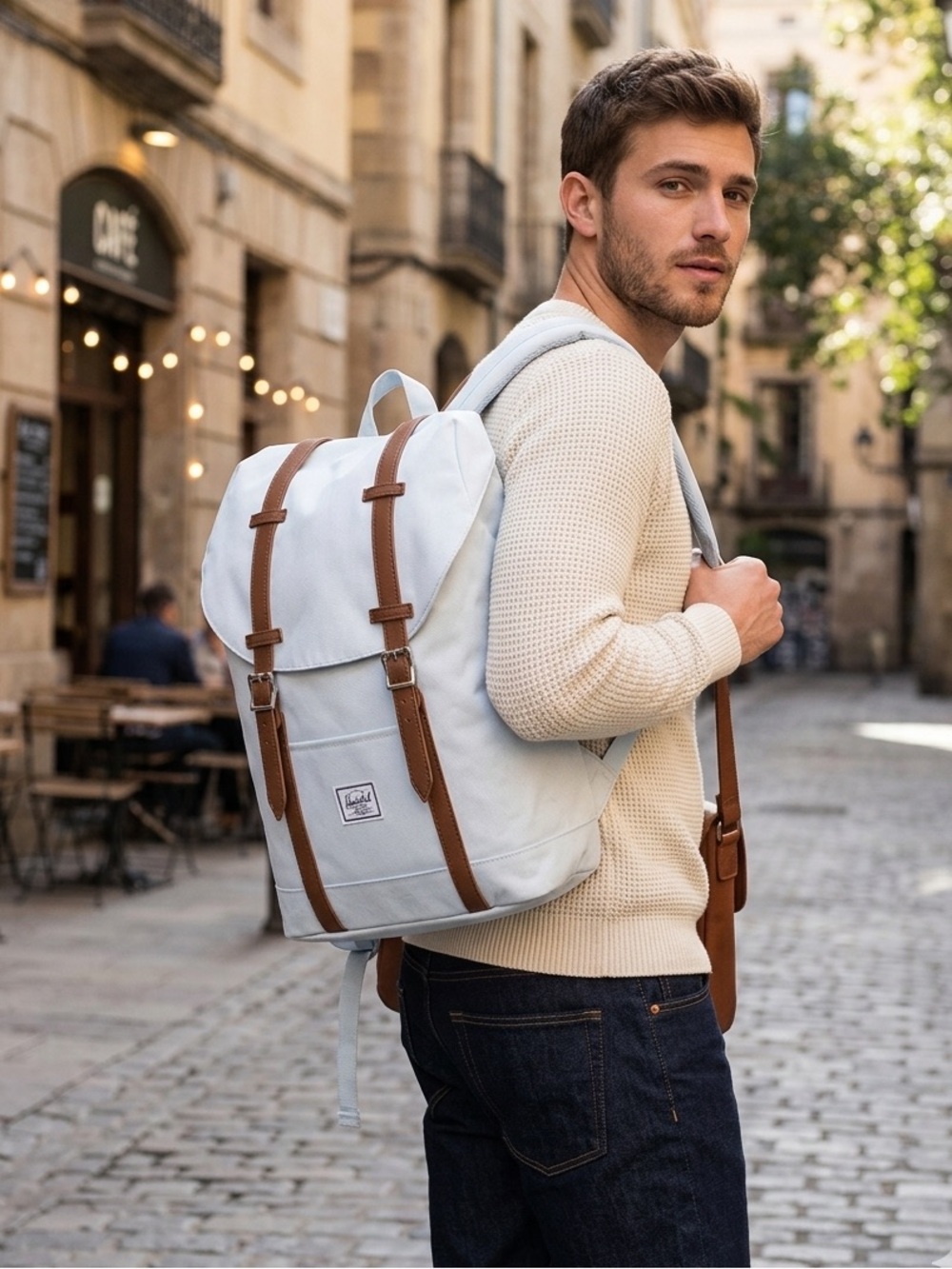 Herschel Supply Retreat Backpack 23L Light Grey and Tan/Leather Straps School